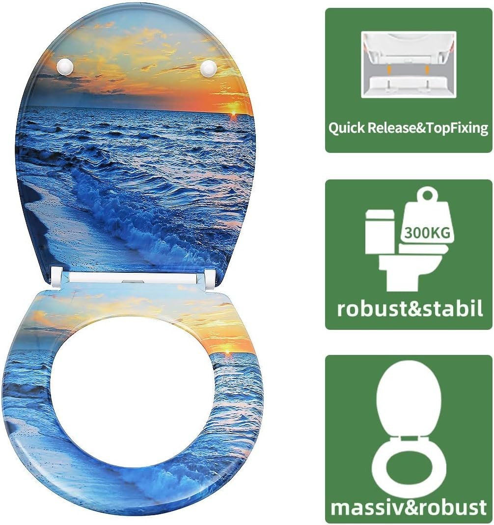 Soft Close Toilet Seat Quick Release Lid Top Fixing Duroplast Oval 45x37cm Wave