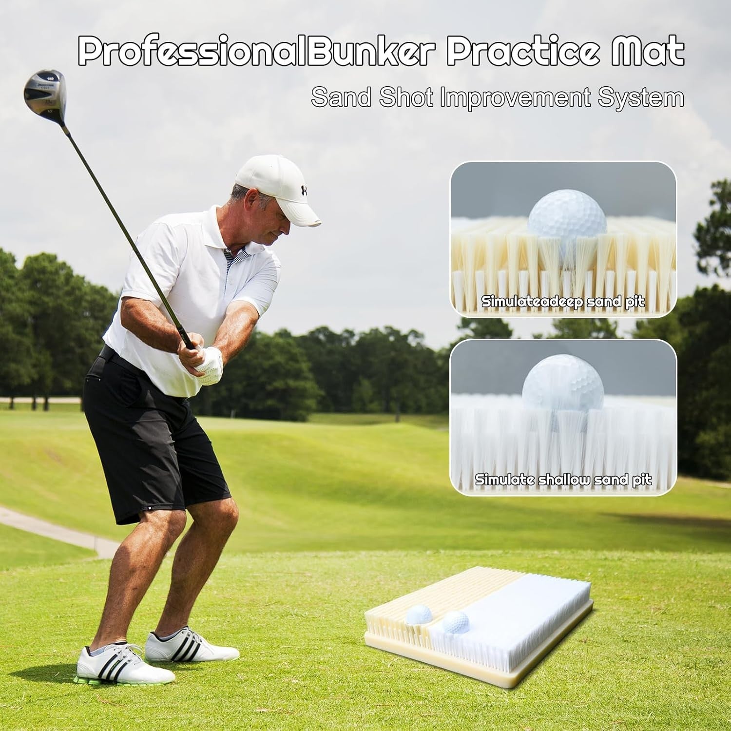 Golf Bunker Practice Mat Swing Trainer Hitting & Driving Aid