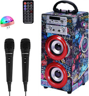 Blue Dynasonic Karaoke Machine 2 Mics Bluetooth LED Lights Portable