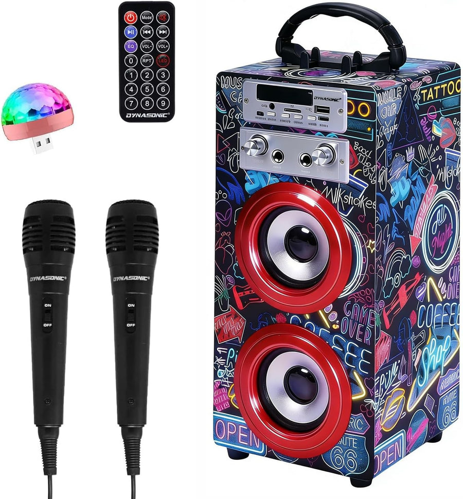 Blue Dynasonic Karaoke Machine 2 Mics Bluetooth LED Lights Portable