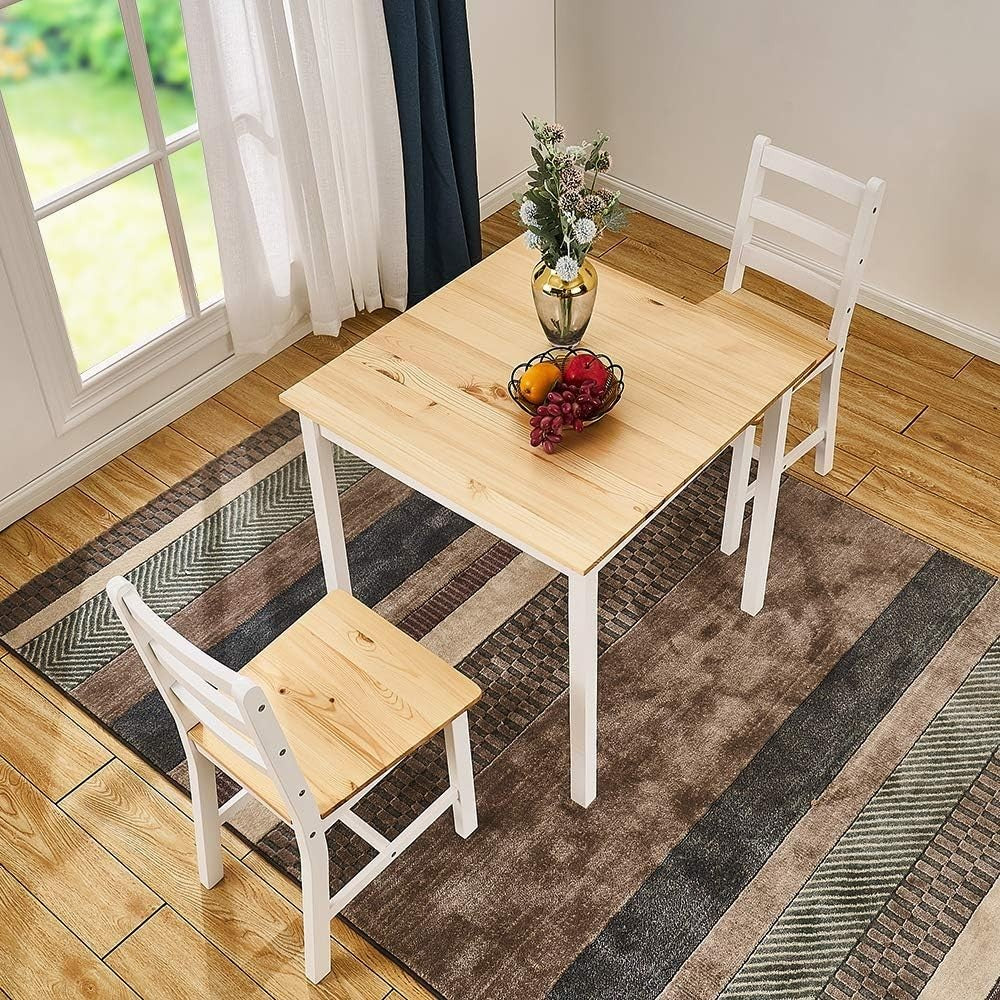 Solid Wooden 2-Seater Dining Table Set | Compact Kitchen Table & Chairs