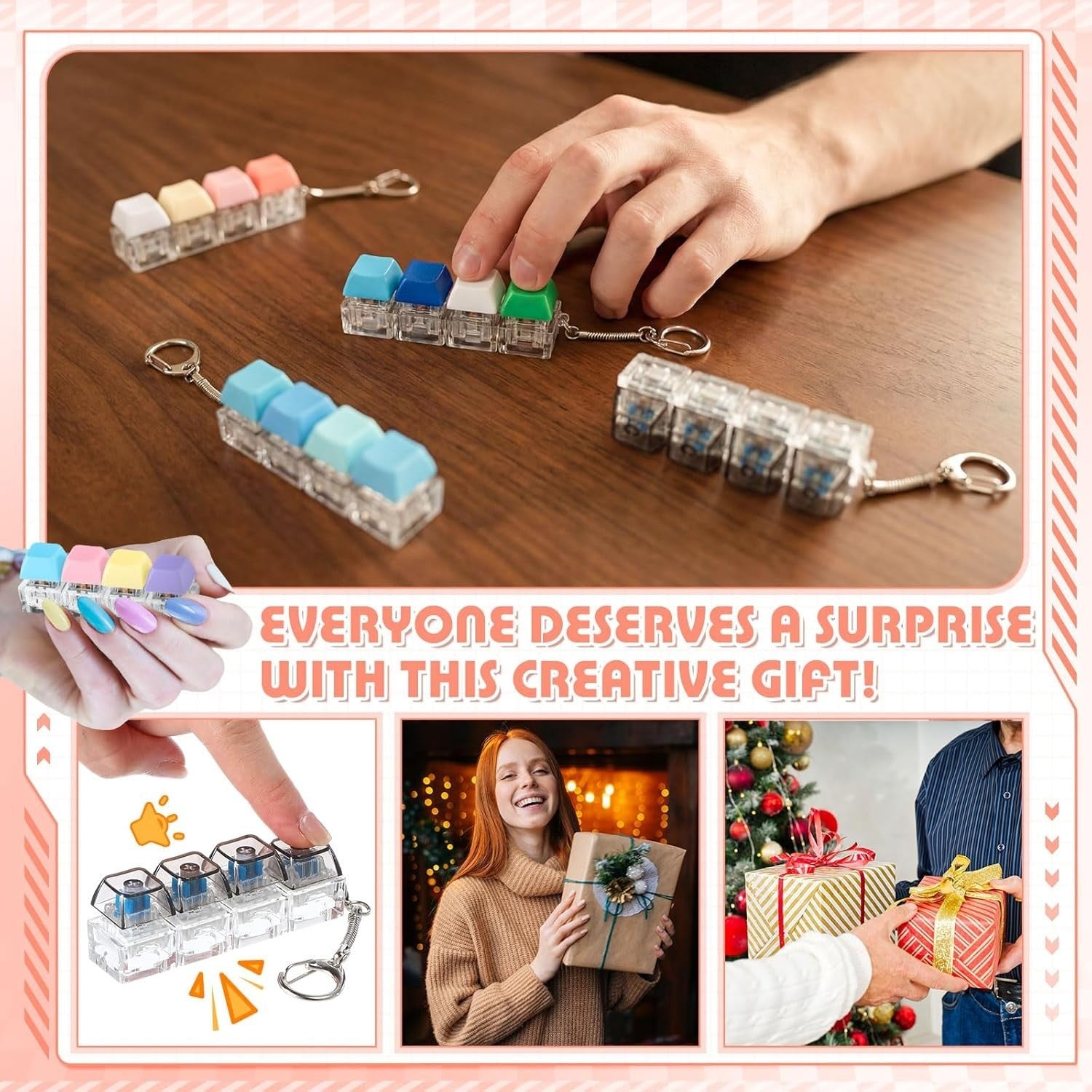 16pcs Keyboard Clicker Fidget Keychain Silent Stress Relief Office Toy