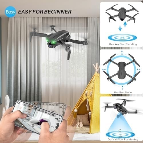 Foldable 1080P Camera Drone w/ Optical Flow 360° Flip Headless Mode 2 Batteries