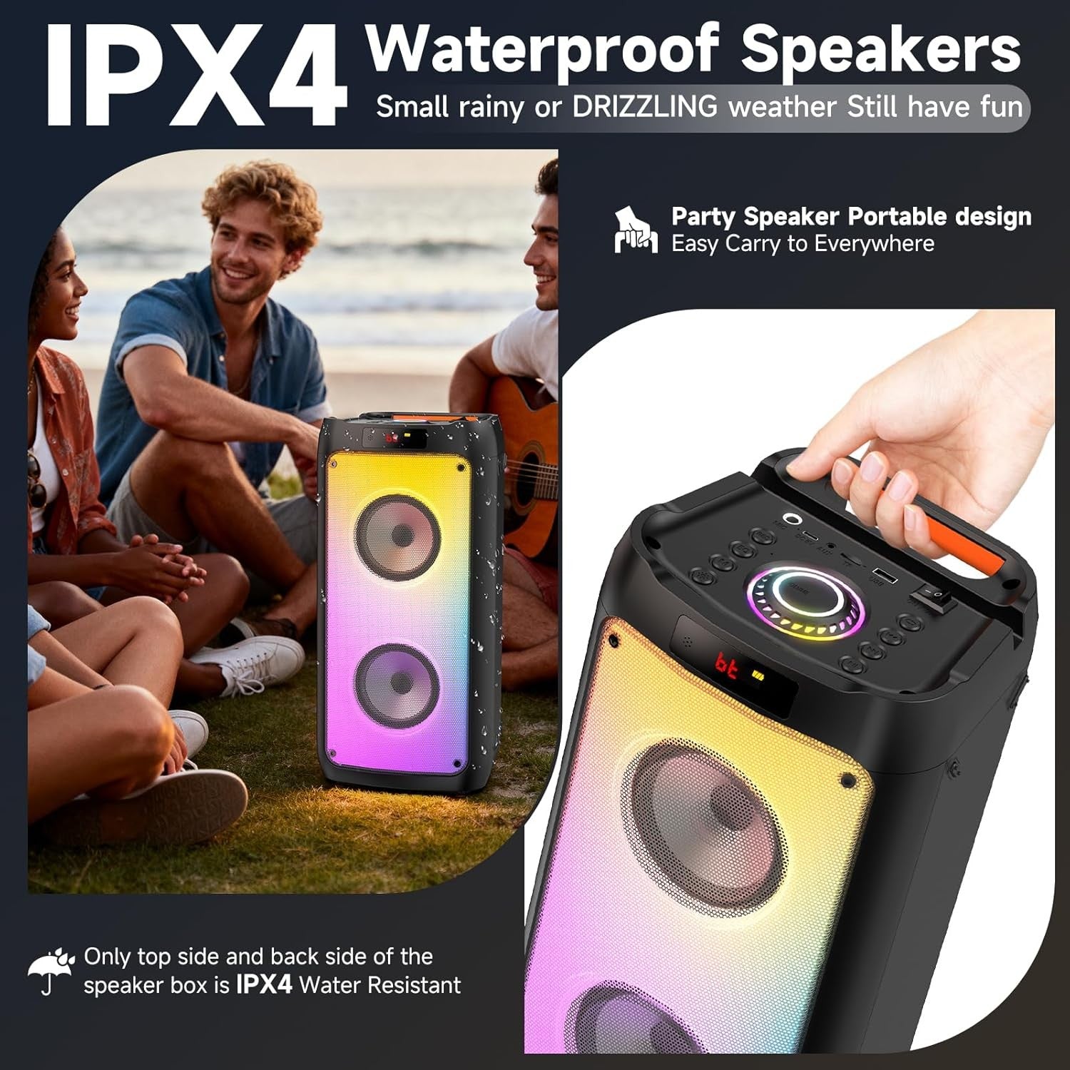Portable Karaoke Machine 2 Wireless Bluetooth PA Speaker LED