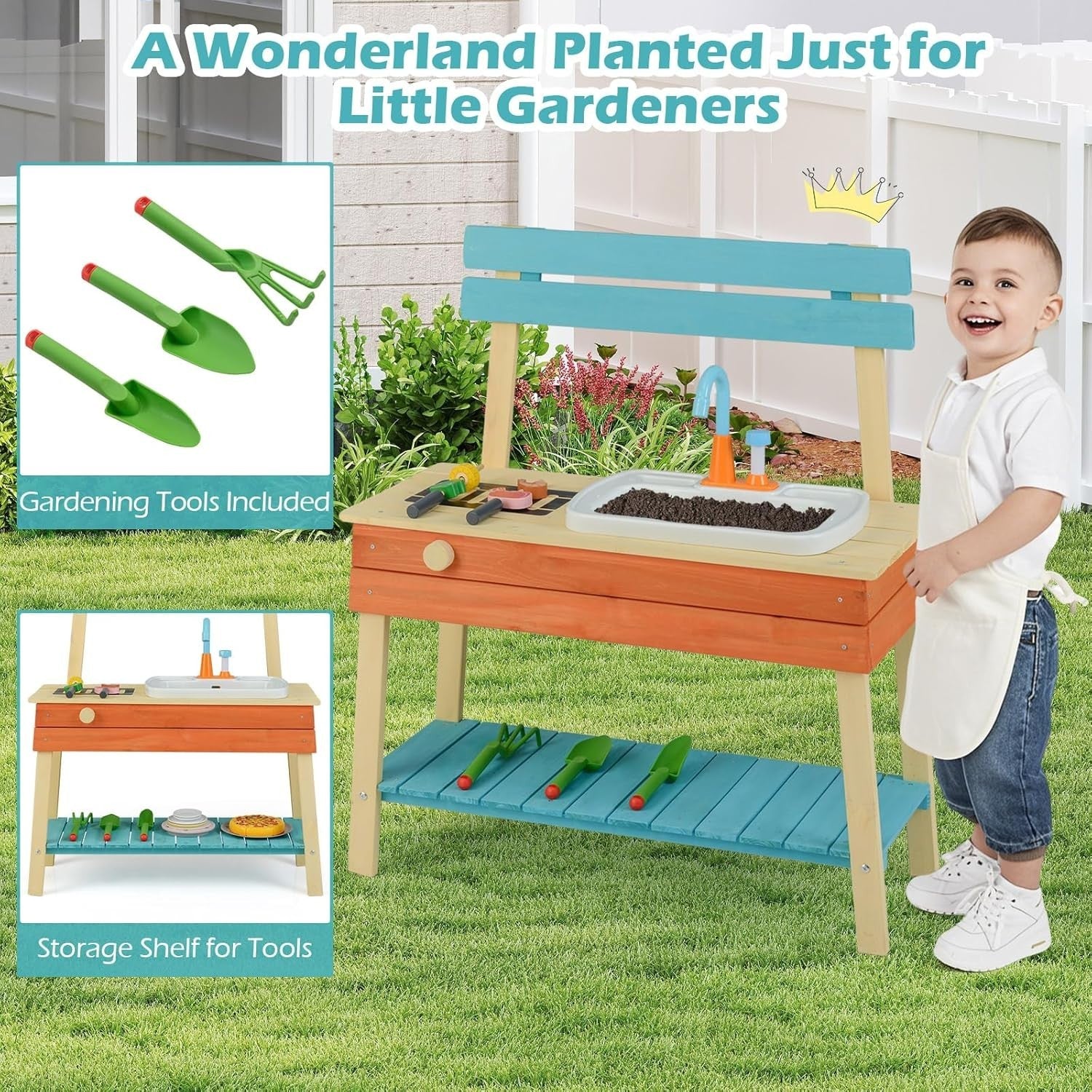 Kids Mud Kitchen Outdoor Wooden Play Kitchen Water Sink Garden Toy
