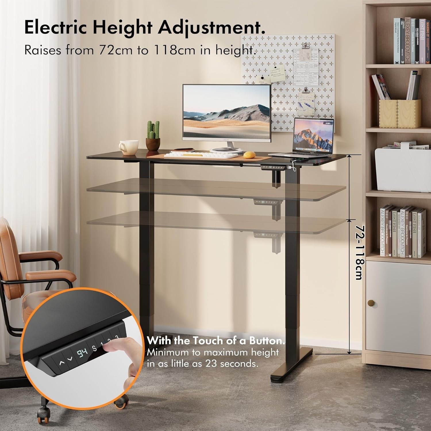 Electric 120x60cm Standing Desk w/USB-C Charging & Memory Presets, Black