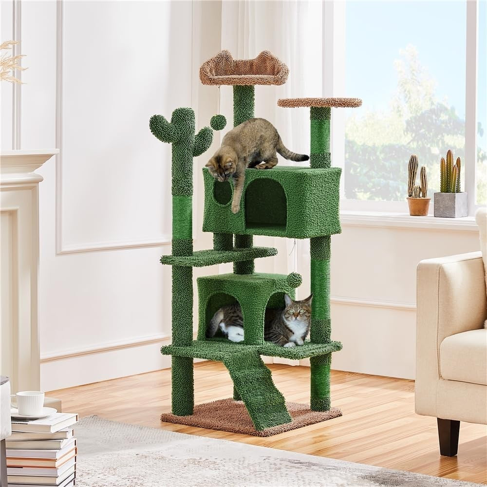 138cm Green Cactus Cat Tree Tower with Condo Scratching Posts Play Centre