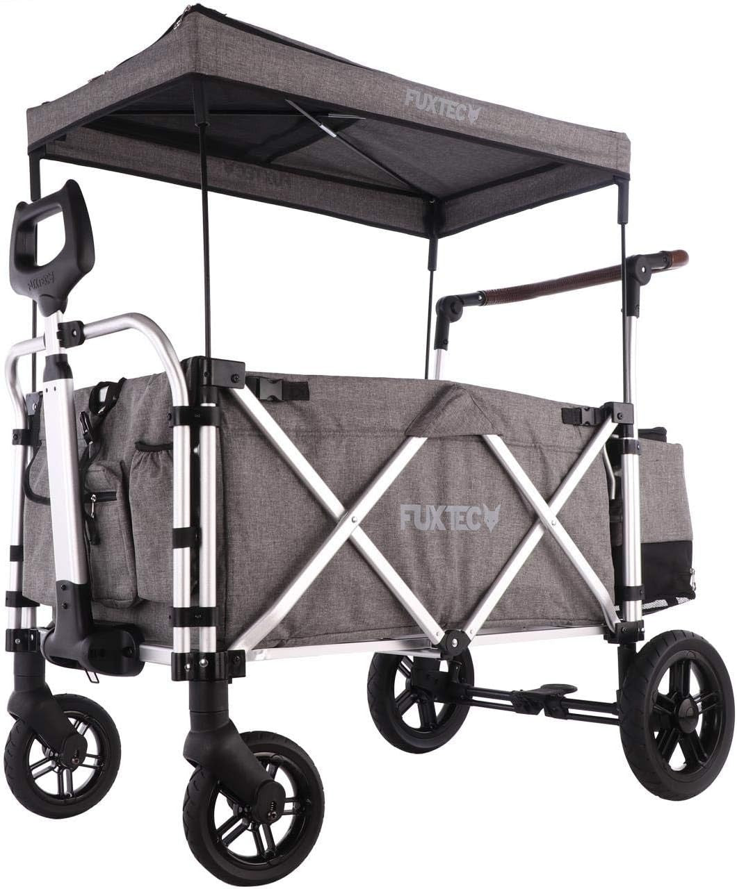 Premium Grey 2-Seater Folding Stroller Wagon Kids Push Pull All-Terrain Cart
