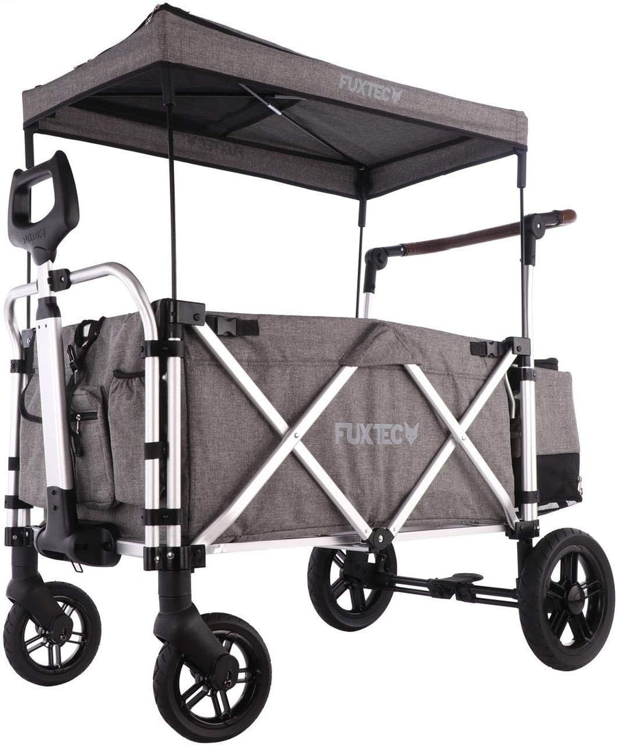 Premium Grey 2-Seater Folding Stroller Wagon Kids Push Pull All-Terrain Cart