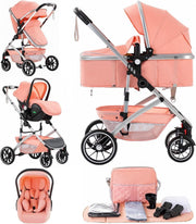 3 in 1 High Landscape Travel System Pram Pushchair Car Seat 22kg Pink