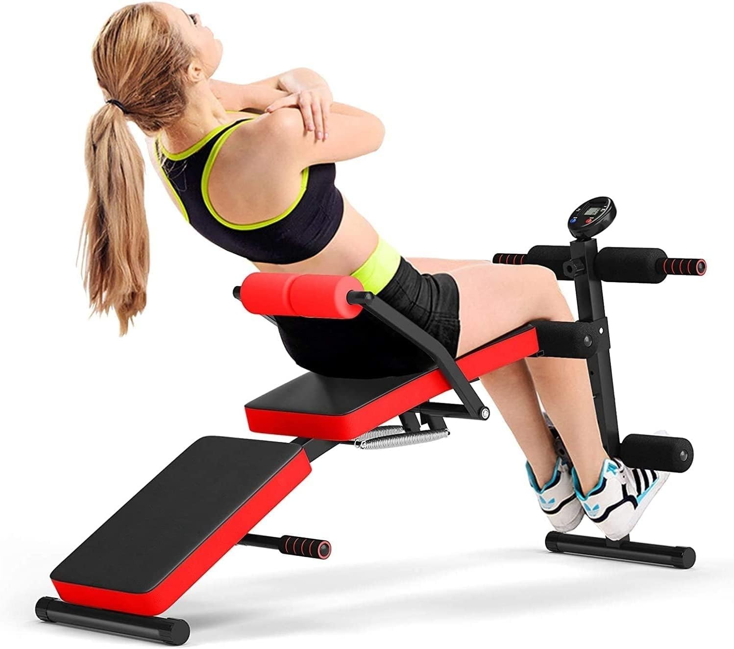 Foldable Adjustable Sit Up Bench With LCD Monitor Full Body Home Gym