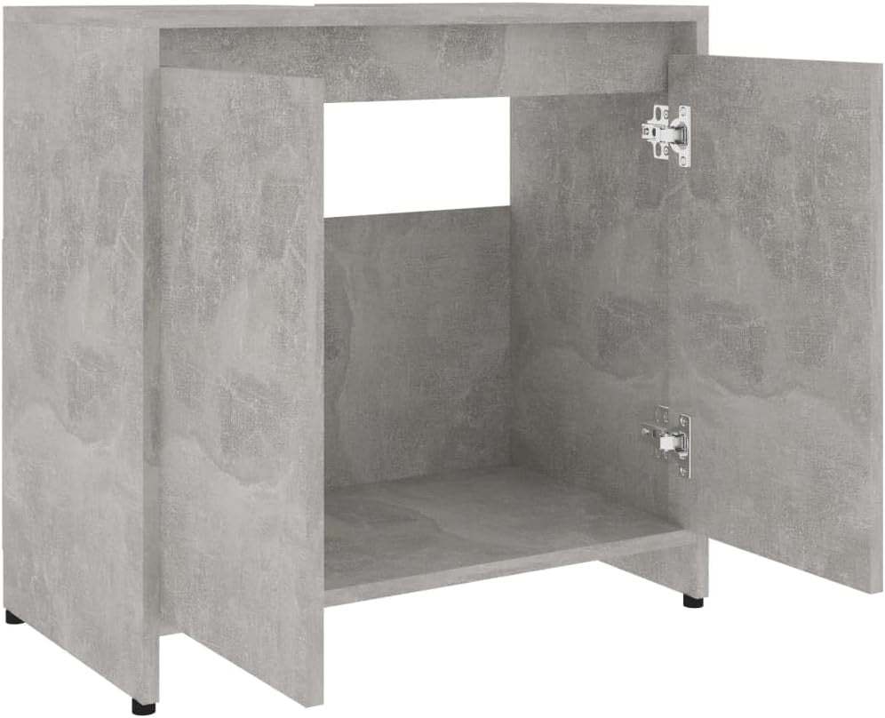Grey Rustic Bathroom Sink Cabinet – 2 Door Under Sink Storage Unit 60x61cm