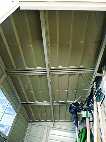4x8ft Vinyl Garden Shed Metal Roof Lockable Maintenance-Free Ivory