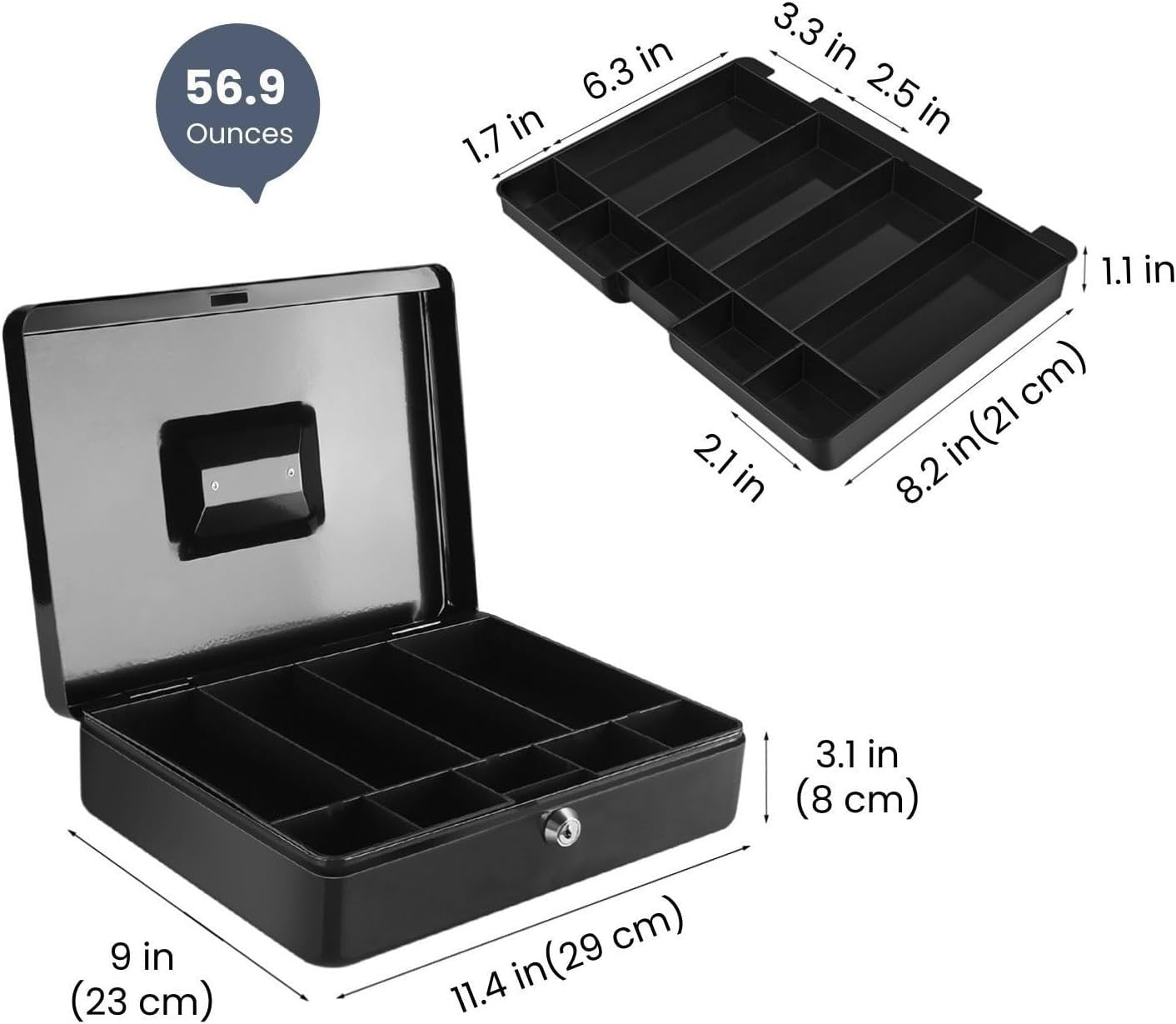 Locking Cash Box Money Tray Portable Coin Bill Storage Organizer