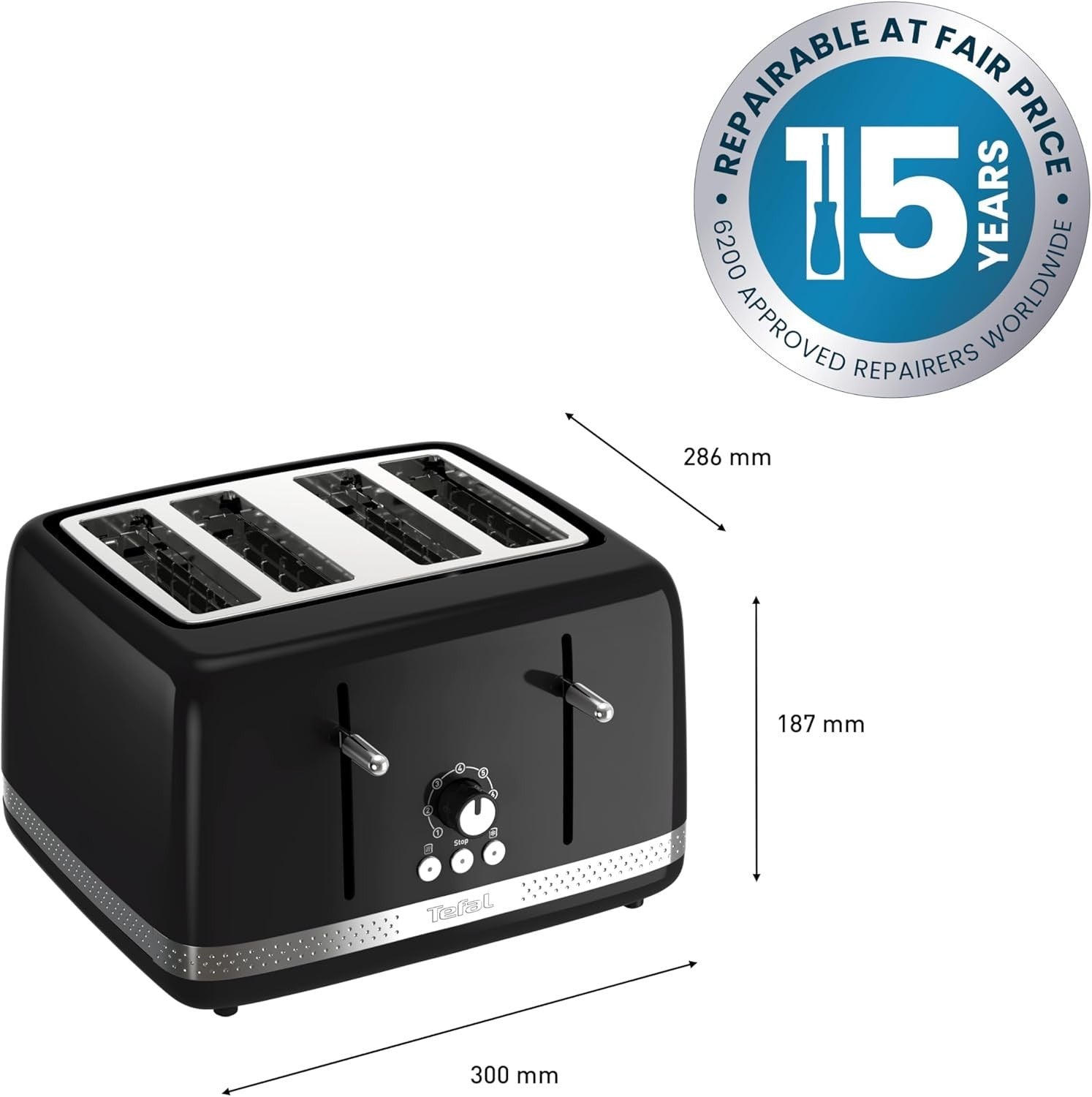 4-Slice Black Toaster, 7 Browning Levels, Wide Slots, Defrost & Reheat