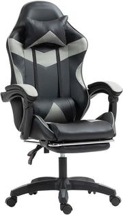 Reclining Gaming Chair w/ Footrest Swivel Gas Lift Grey
