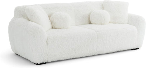 White Teddy 3 Seater Sofa Fluffy Deep Seat Couch for Lounge or Bedroom
