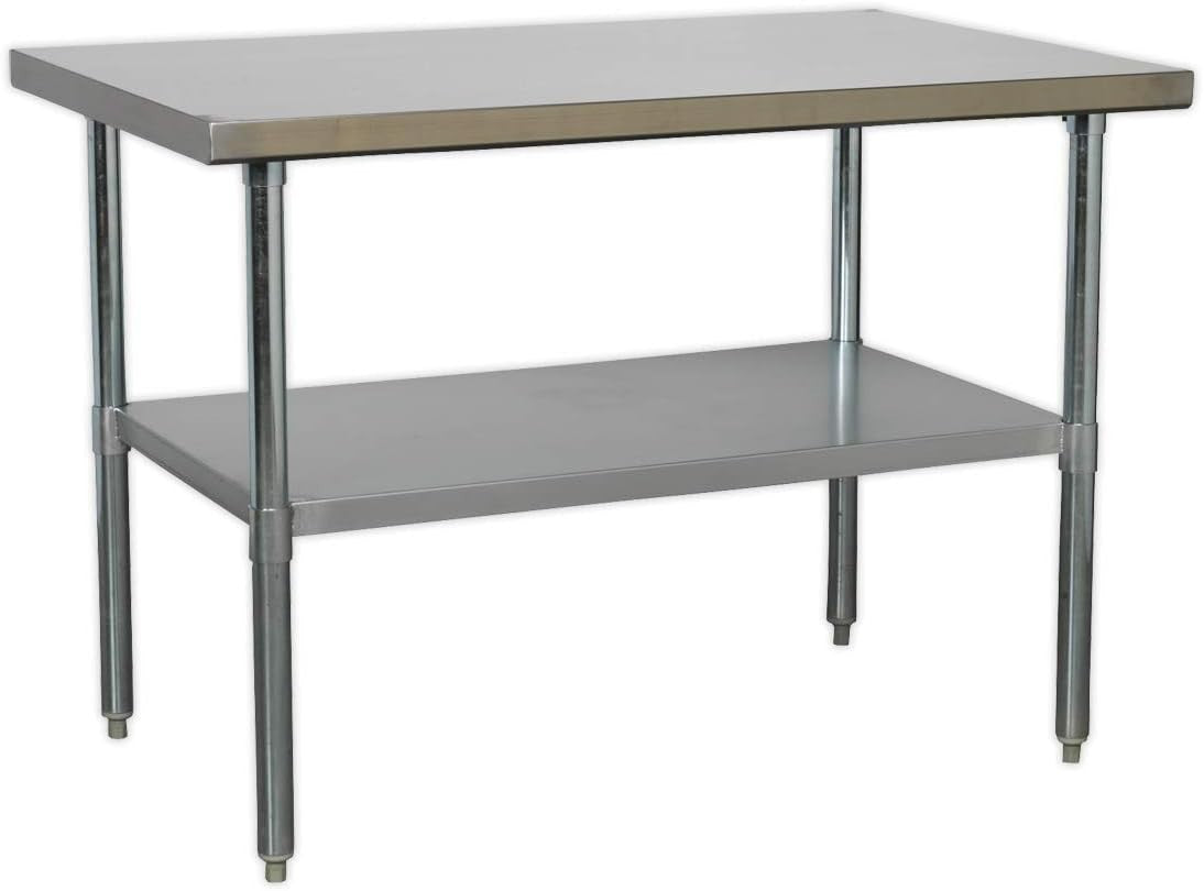 Stainless Steel Workbench 1.2m Adjustable Shelf 145kg Capacity Heavy Duty