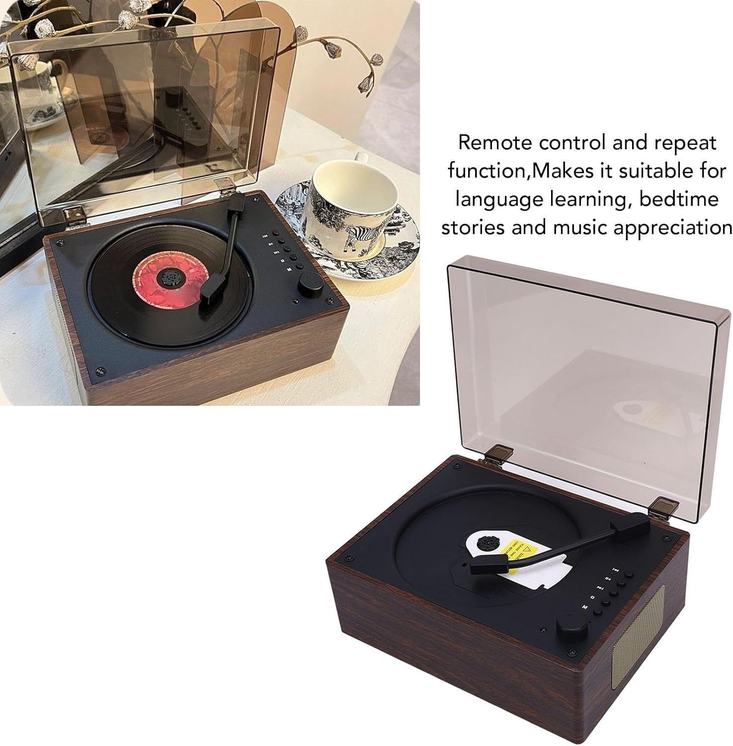 Retro Suitcase Bluetooth CD Player Speaker Remote USB AUX Walnut