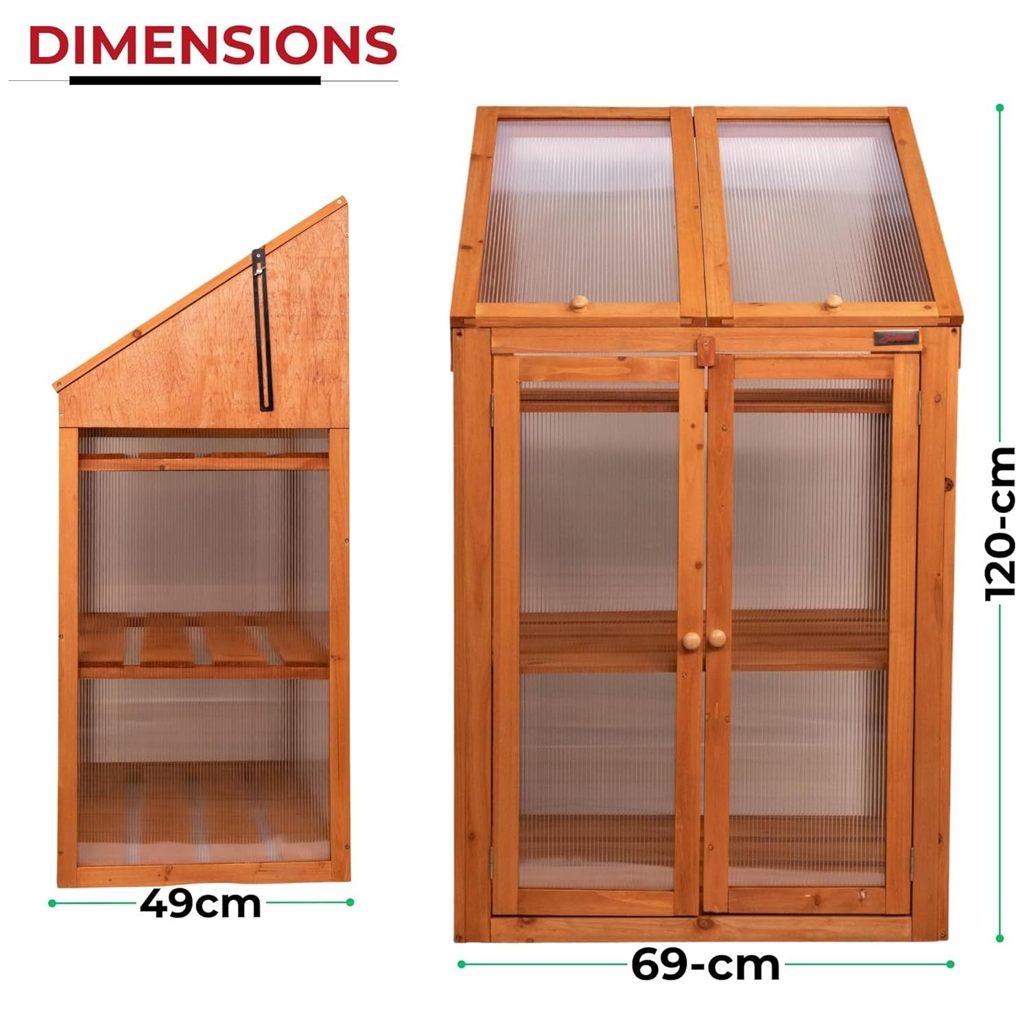 Wooden Mini Greenhouse Cold Frame with Polycarbonate Panels H120xW69xD49cm