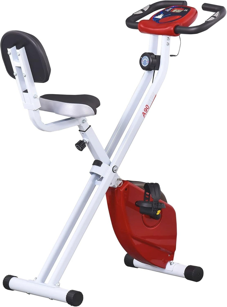 Red Folding Exercise Bike 8-Level Magnetic Resistance LCD Pulse Home Trainer