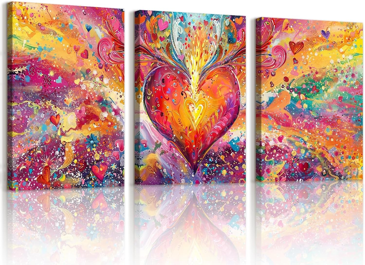 Set of 3 Abstract Heart Canvas Wall Art 40x60cm