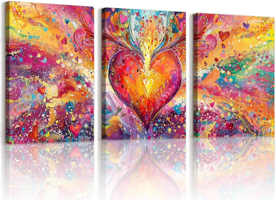 Set of 3 Abstract Heart Canvas Wall Art 40x60cm