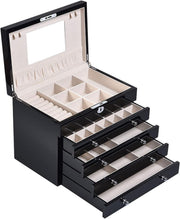 Large Wooden Jewelry Box Armoire Lockable 5 Tier Organizer Velvet Lined