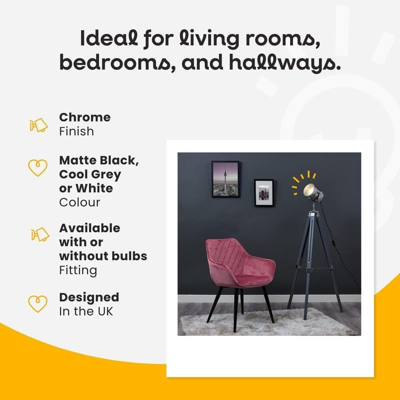 White Tripod Floor Lamp Studio Spotlight Adjustable LED Modern Standing Light