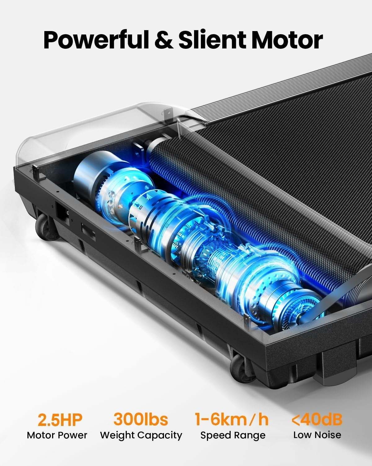 Under Desk Walking Pad Treadmill 6km/h Quiet Compact Home Office