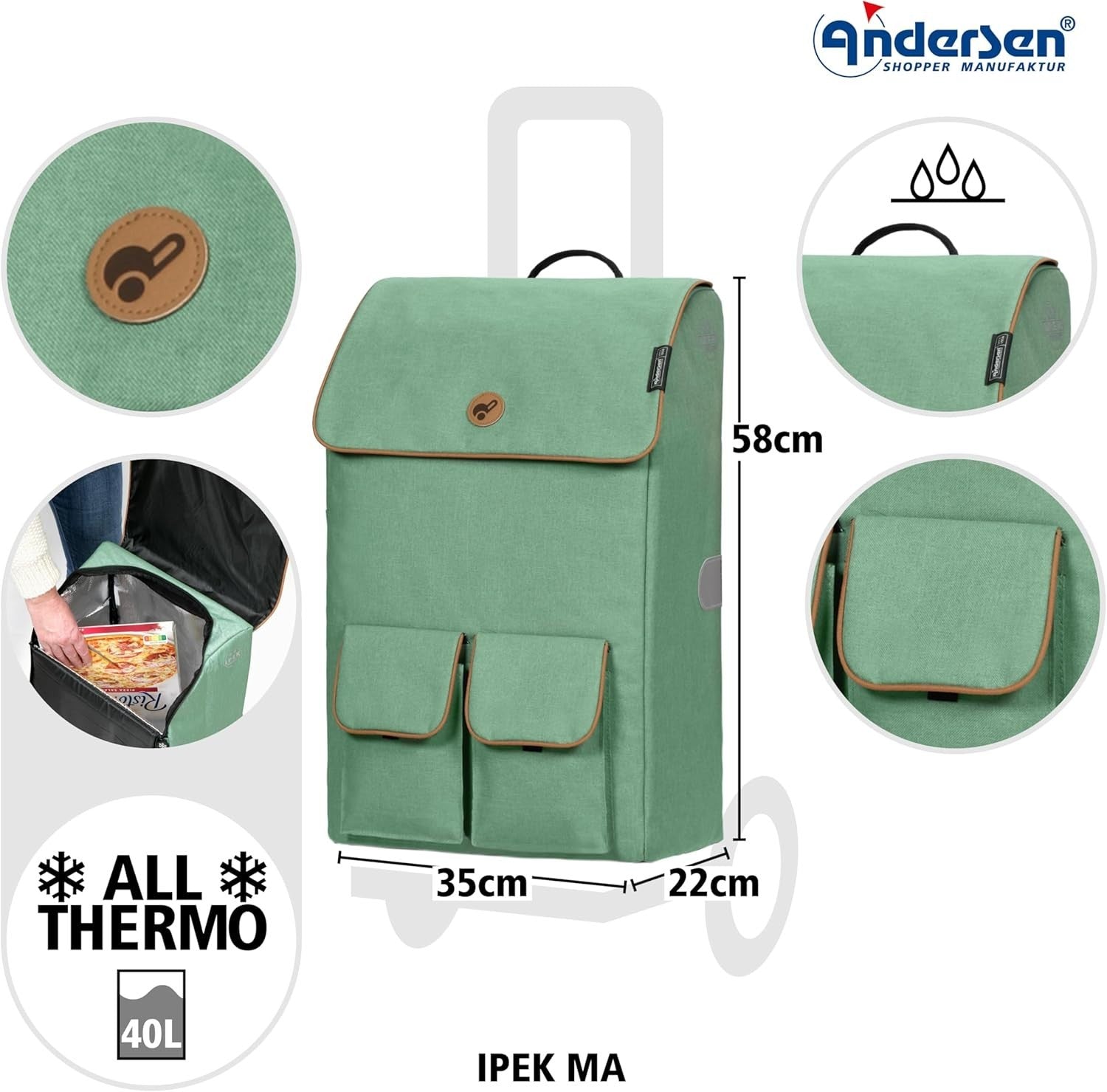 Foldable Stair Climber Shopping Trolley 42L Insulated Cooler Bag Aluminium Sage