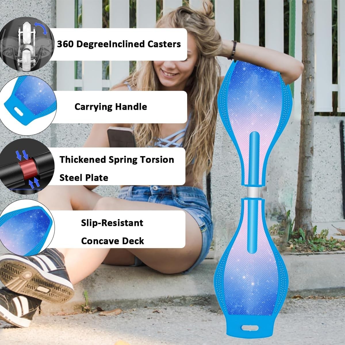Blue Youth Caster Board LED Wheels Waveboard Skateboard 8+
