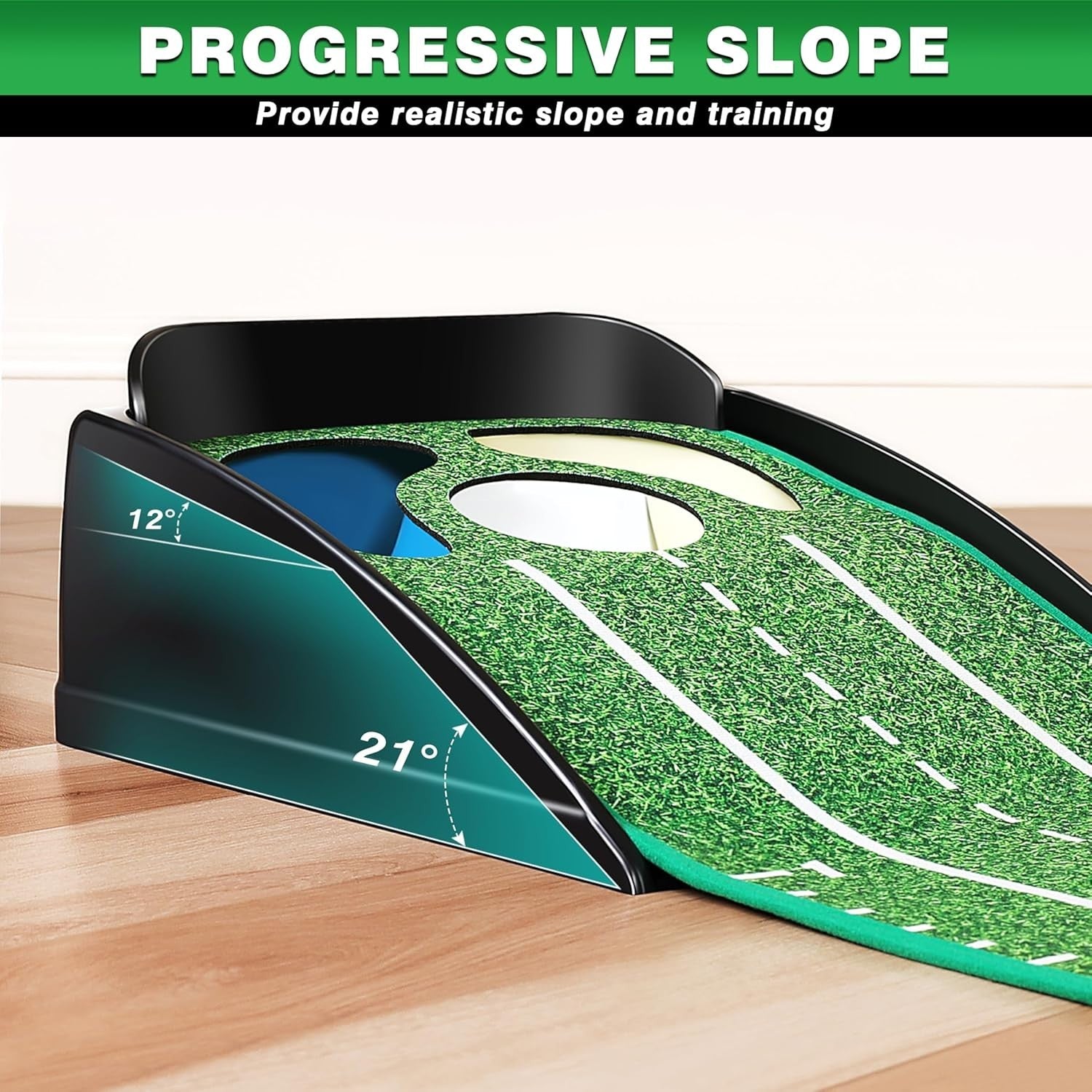 Golf Putting Green Trainer Mat w/ Hazards Mirror Gates Indoor Practice