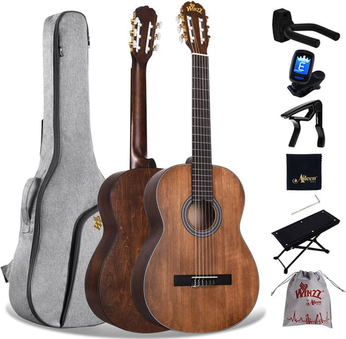 4/4 Full Size Classical Spanish Guitar 39in Starter Kit Brown