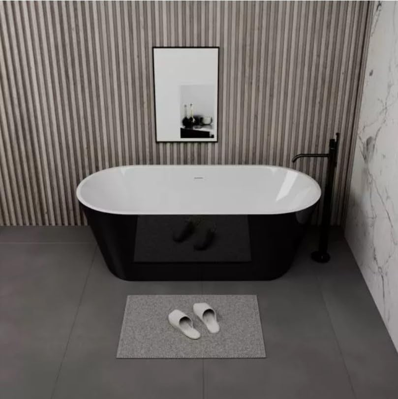 1600mm Black Freestanding Double Ended Bath Acrylic Oval Tub with Waste