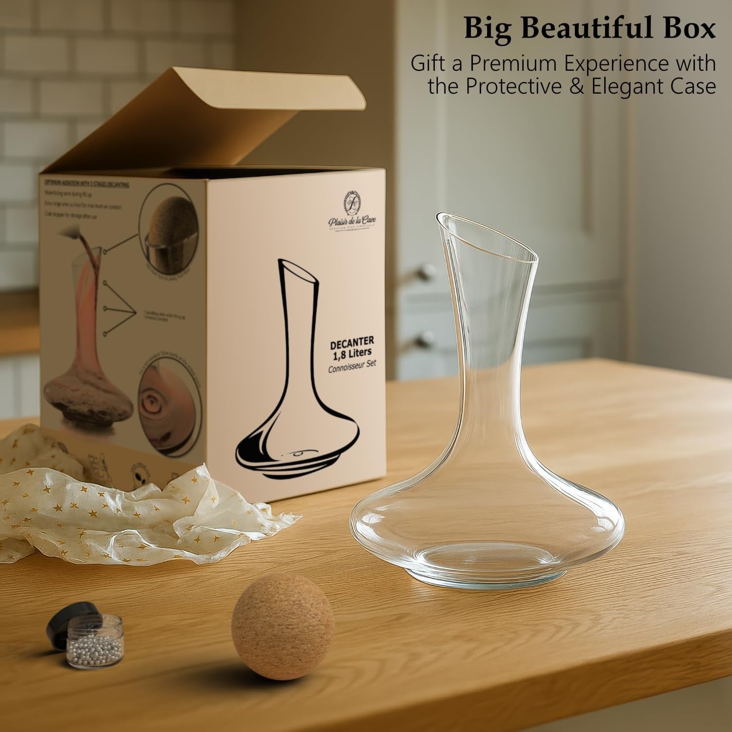 Crystal Wine Decanter 1.8L Lead-Free with Stopper & Cleaning Beads Elegant Gift