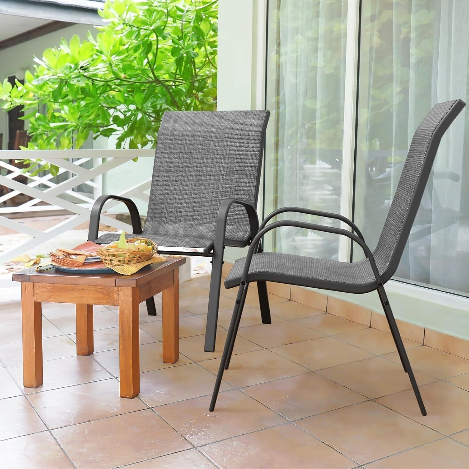 Stackable Outdoor Patio Chairs Set of 4 | Weatherproof Garden Dining Seats