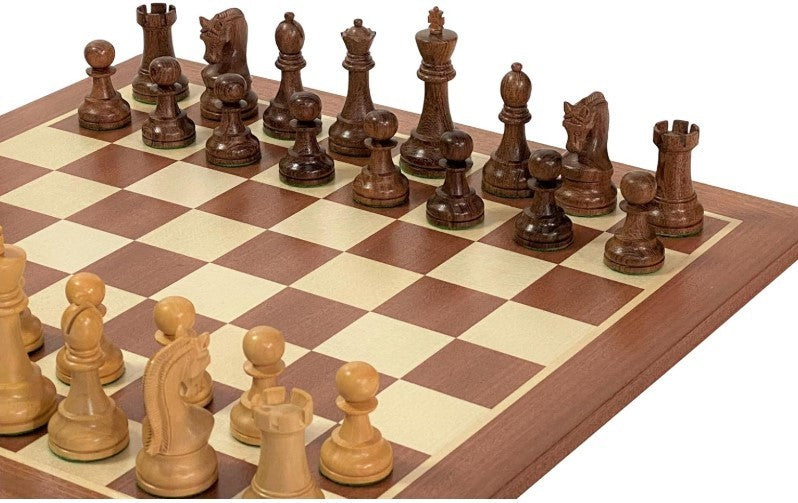 Luxury Acacia Mahogany Chess Set with Weighted Pieces & Storage Combo
