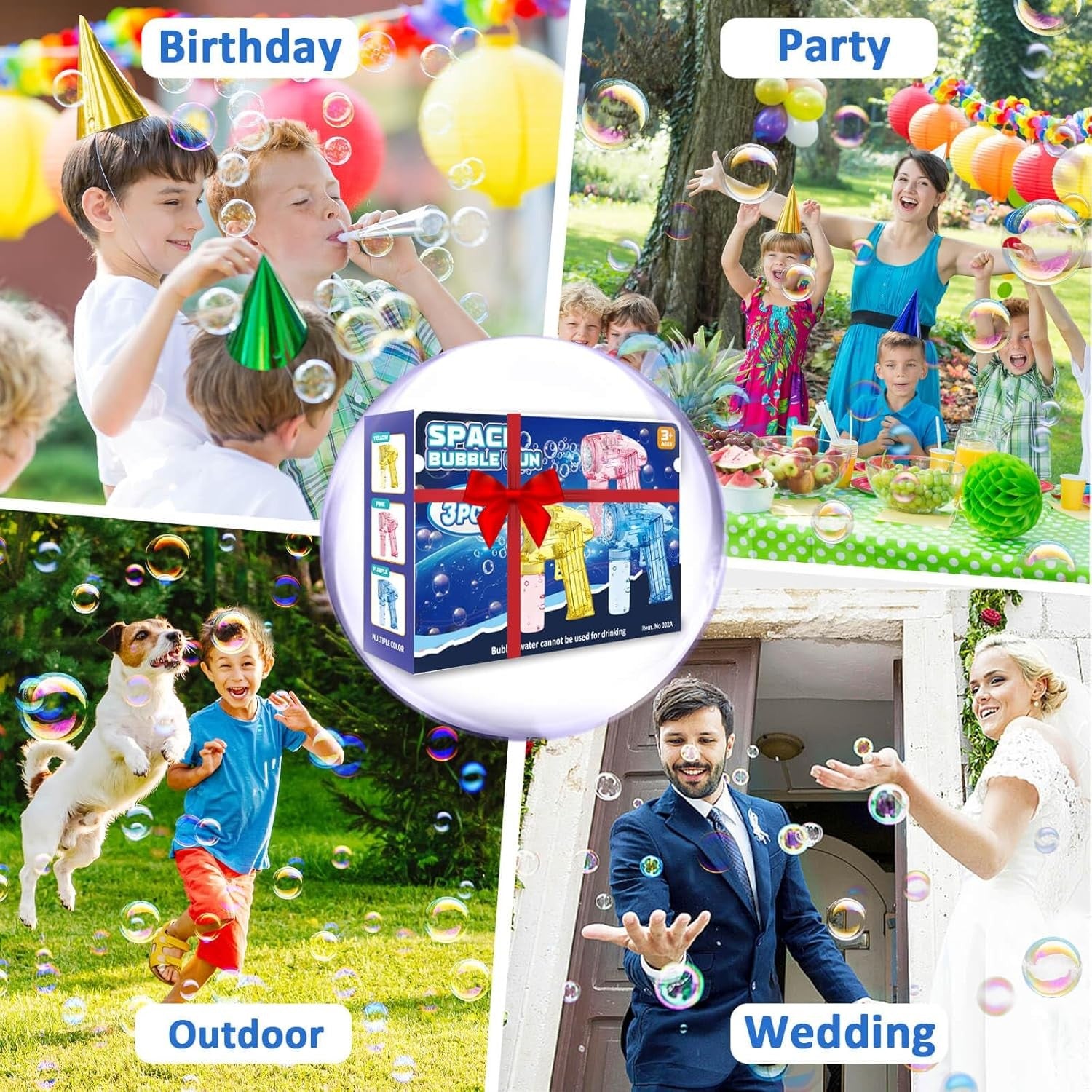 3 Pack Bubble Guns with LED Lights Kids Party Toy Set