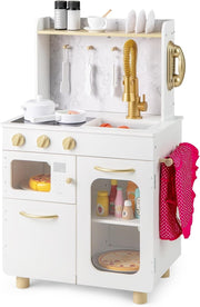 Wooden Kids Play Kitchen White Toy Set Microwave Oven Telephone