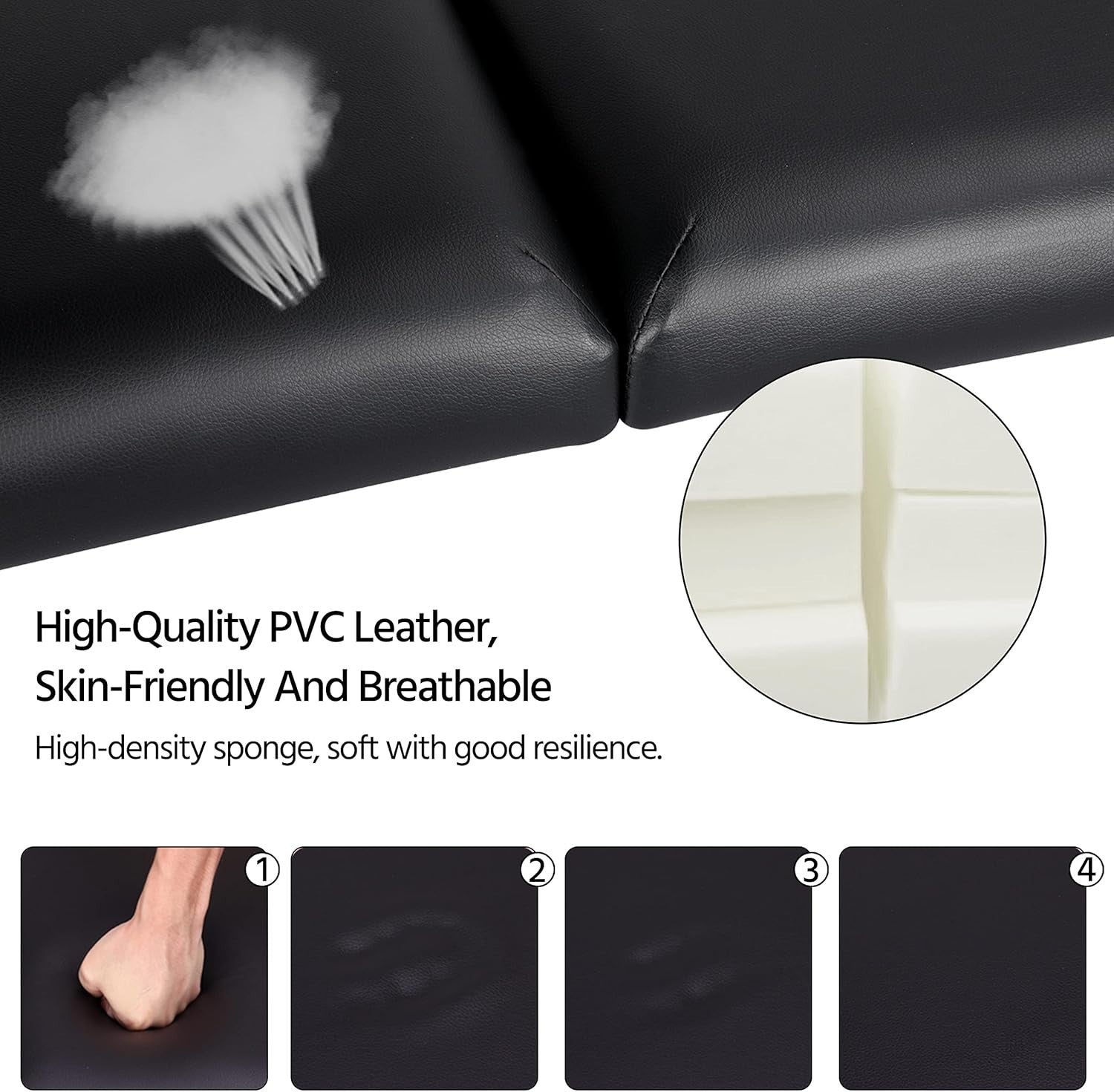 Portable Wood Massage Table 2-Section Folding Beauty Lash Bed Black 70cm Width
