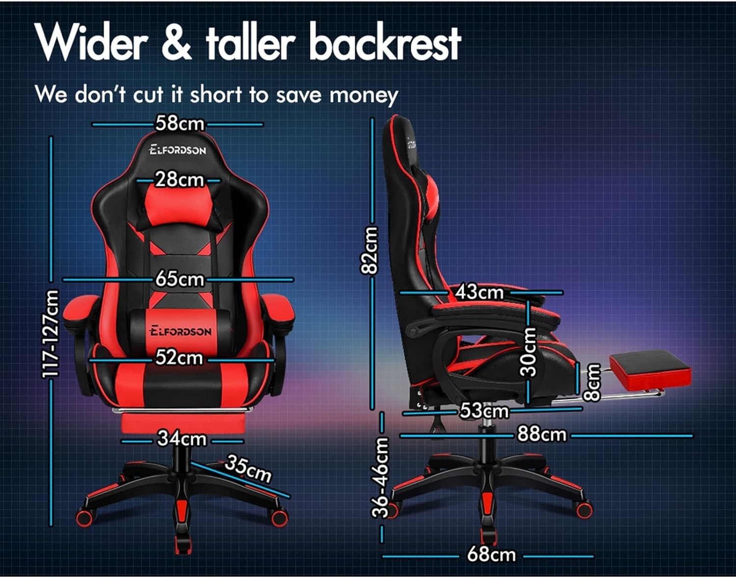 Red PU Leather Gaming Chair Office Desk Recliner Massage Lumbar Support Wood Fra