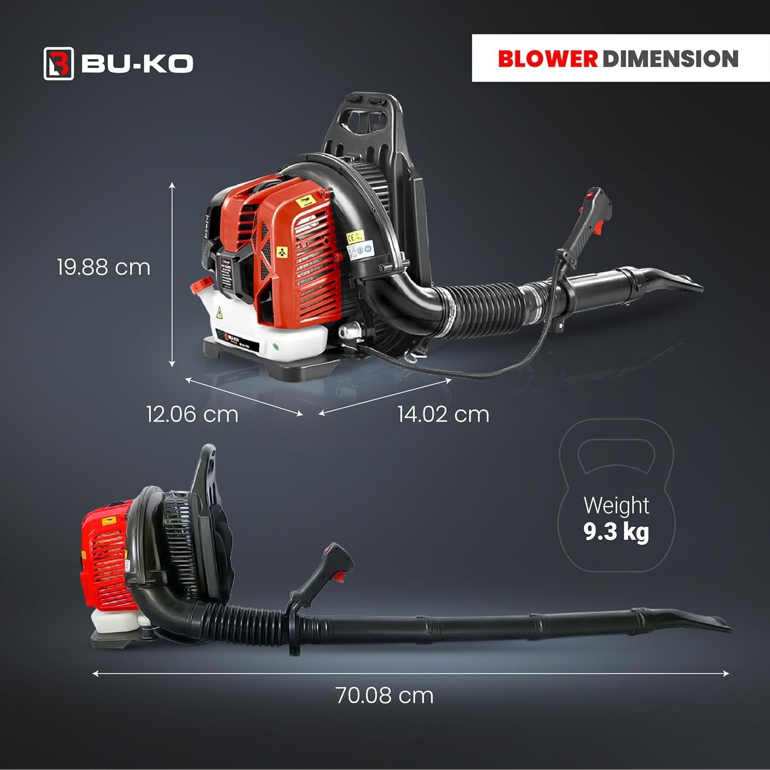 Petrol Backpack Leaf Blower 63cc 2-Stroke High Power Garden Debris Cleaner