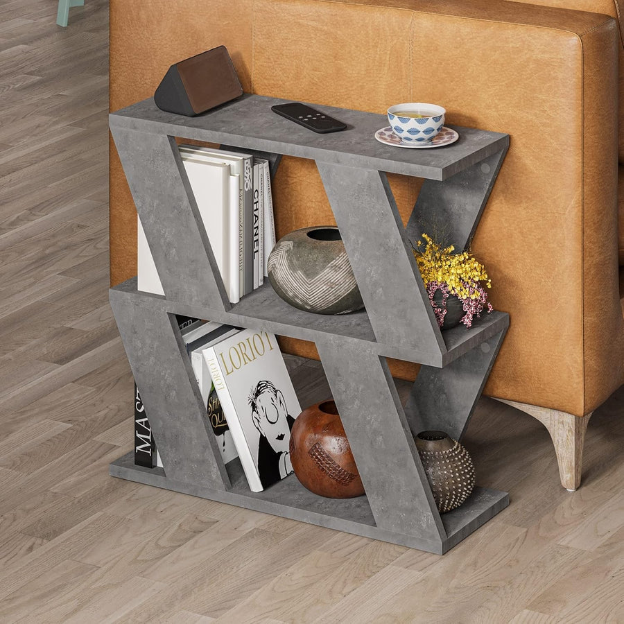 Slim 2 Tier Narrow Side Table with Storage | Grey Modern End Table 60cm