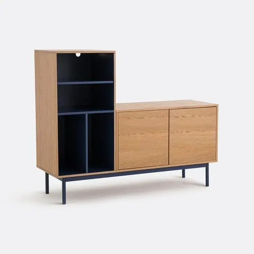 Modern Oak & Blue Modular Sideboard Cabinet with Adjustable Shelves