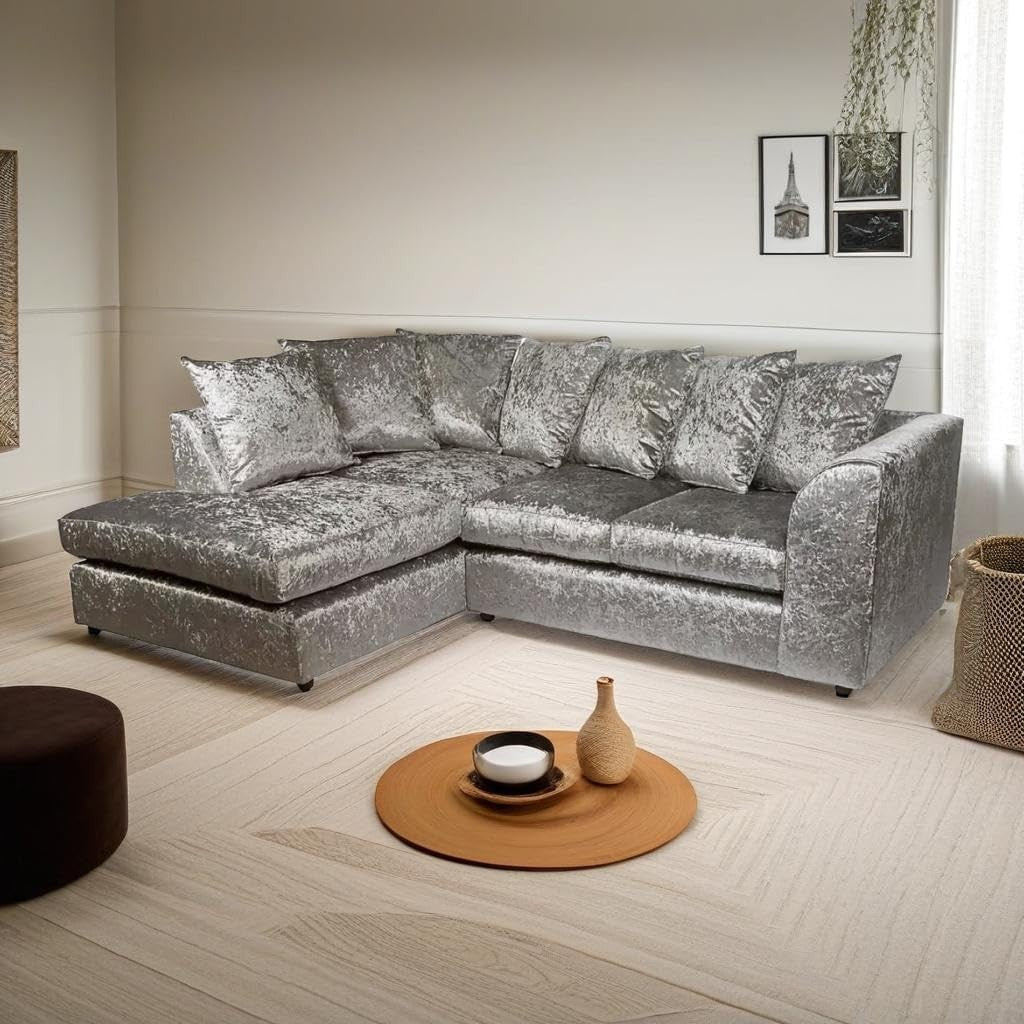 Luxury 4-Seater L Shape Corner Sofa Set - Crush Velvet, Scatter Back, Modern