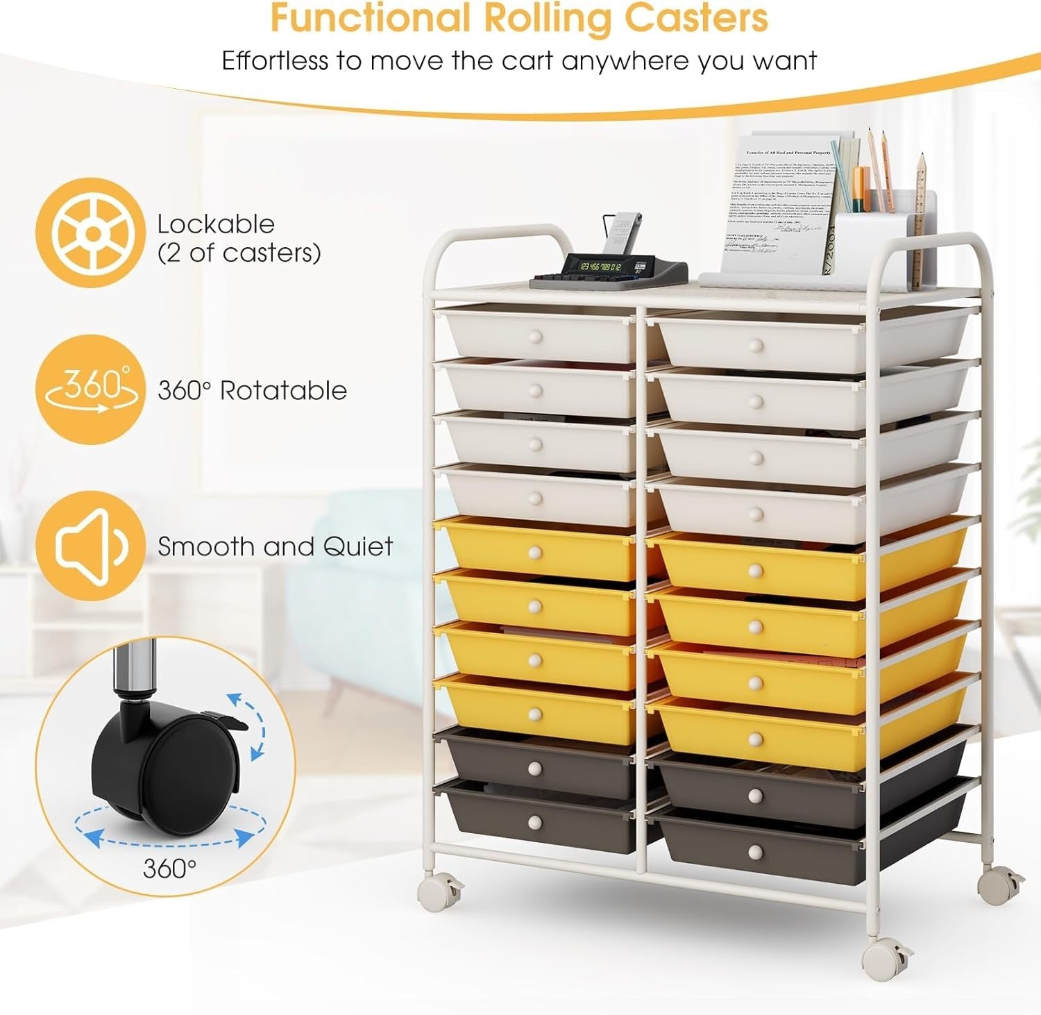Yellow 20 Drawer Rolling Storage Cart Mobile Utility Organizer Trolley