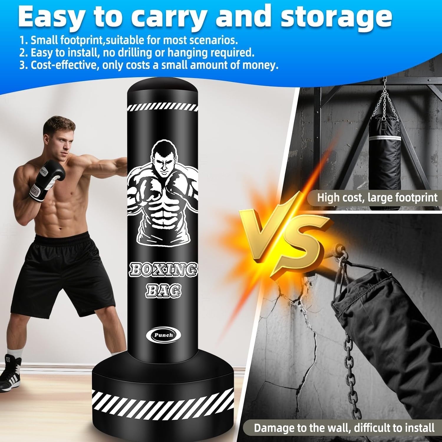 Inflatable Free Standing Punch Bag 180cm MMA Kickboxing Fitness