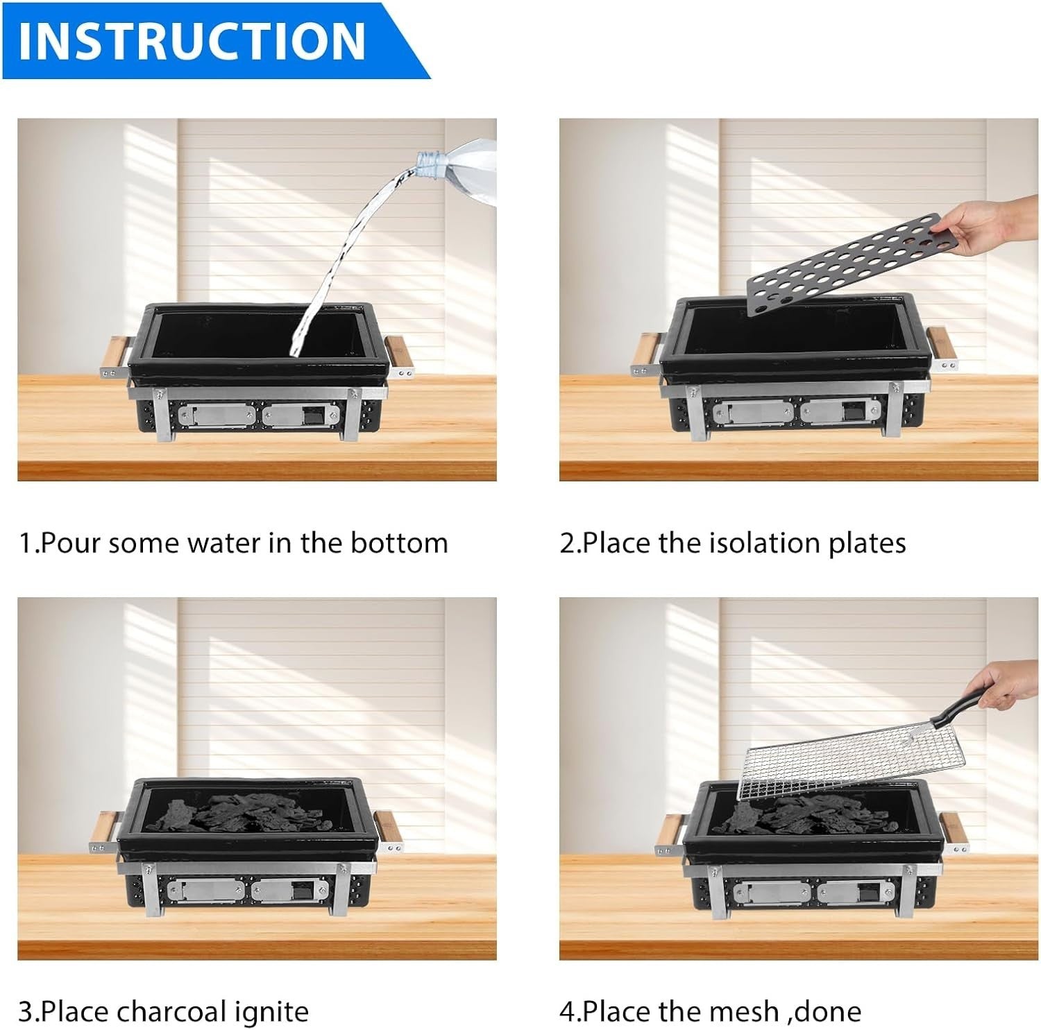 Portable Tabletop Charcoal BBQ Grill Non-Stick Ceramic Clay Stove Indoor Outdoor