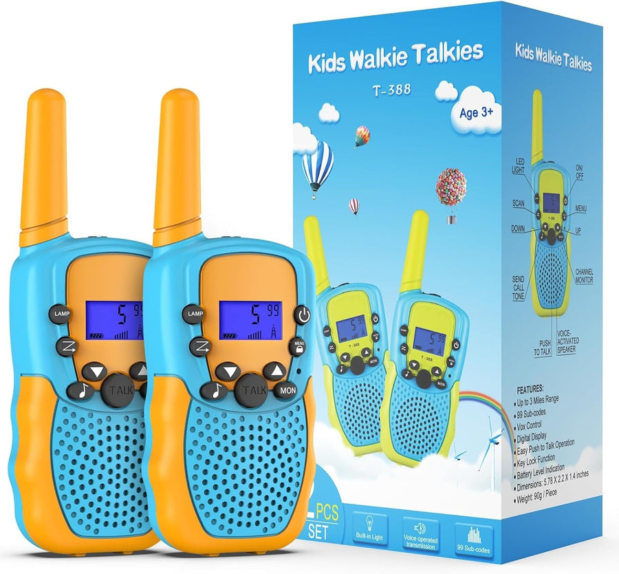 Kids Walkie Talkies 2 Pack 8 Channel 3 Mile LCD Flashlight Toy